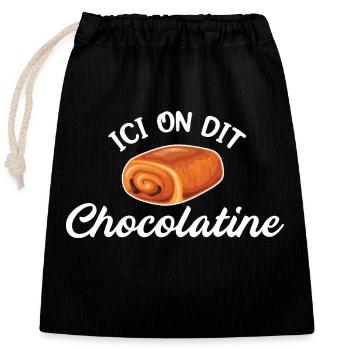 Ici On Dit Chocolatine Tee Pain Au Chocolat Team - Sac cadeau en coton avec cordon (25 x 30 cm) - noir - Devant