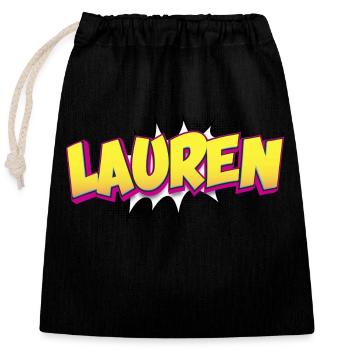 Lauren Nom personnalisé Style bande dessinée Pop Art, - Sac cadeau en coton avec cordon (25 x 30 cm) - noir - Devant