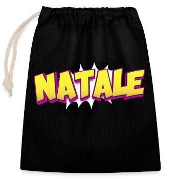 Natale Nom personnalisé Style bande dessinée Pop Art, - Sac cadeau en coton avec cordon (25 x 30 cm) - noir - Devant