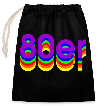 Années 80 - Sac cadeau en coton avec cordon (25 x 30 cm) - noir - Devant