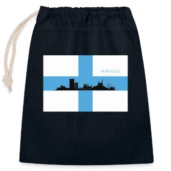 Marseille flag by French du Sud - Sac cadeau en coton avec cordon (25 x 30 cm) - bleu marine - Devant