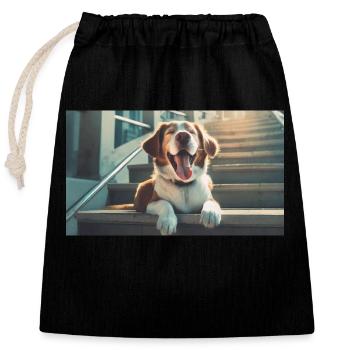 Cute animals chilling – dog on stairs - Closable cotton gift bag (25x30cm) - black - Front