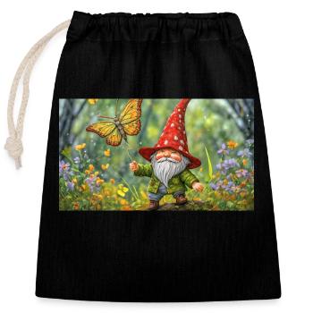 cute little gnomes everyday life flying butterfly - Closable cotton gift bag (25x30cm) - black - Front
