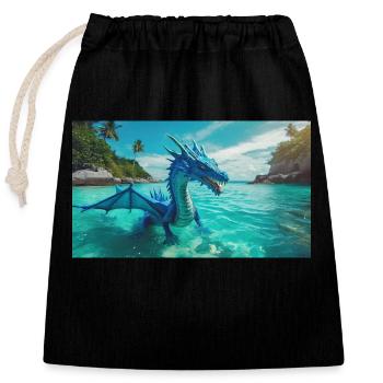 Ein realistischer blauer Wasserdrache im Türkis - Verschließbarer Geschenkbeutel aus Baumwolle (25x30cm) - Schwarz - Vorne