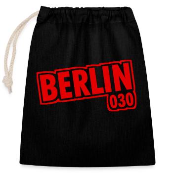 Berlin - 030 - Hauptstadt - Deutschland - Vorwahl - Verschließbarer Geschenkbeutel aus Baumwolle (25x30cm) - Schwarz - Vorne