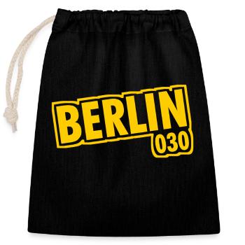 Berlin - 030 - Capitale - Allemagne - Indicatif régional - Sac cadeau en coton avec cordon (25 x 30 cm) - noir - Devant