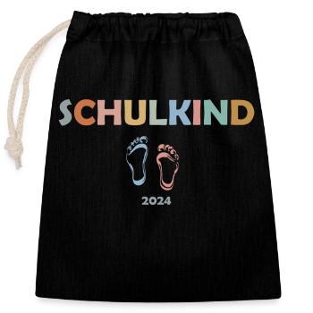"Schoolchild" lettering with feet - Closable cotton gift bag (25x30cm) - black - Front