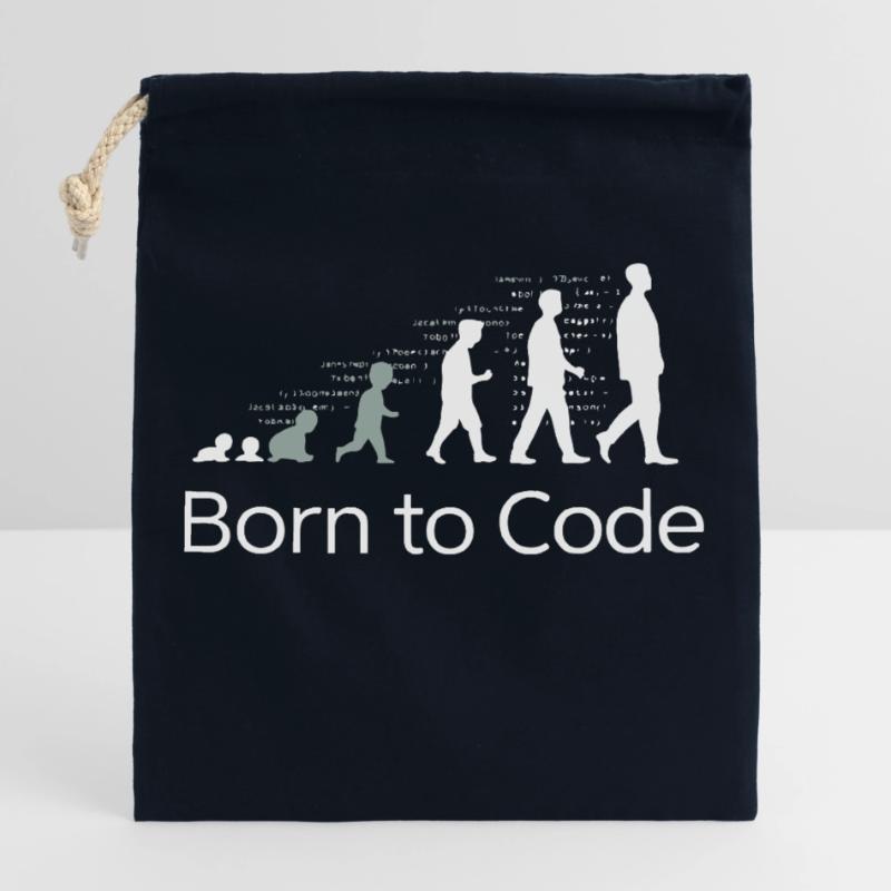 NÉ POUR CODER Sac cadeau en coton avec cordon (25 x 30 cm)