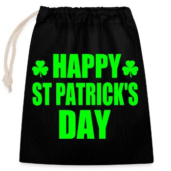 happy st patrick's day - Closable cotton gift bag (25x30cm) - black - Front