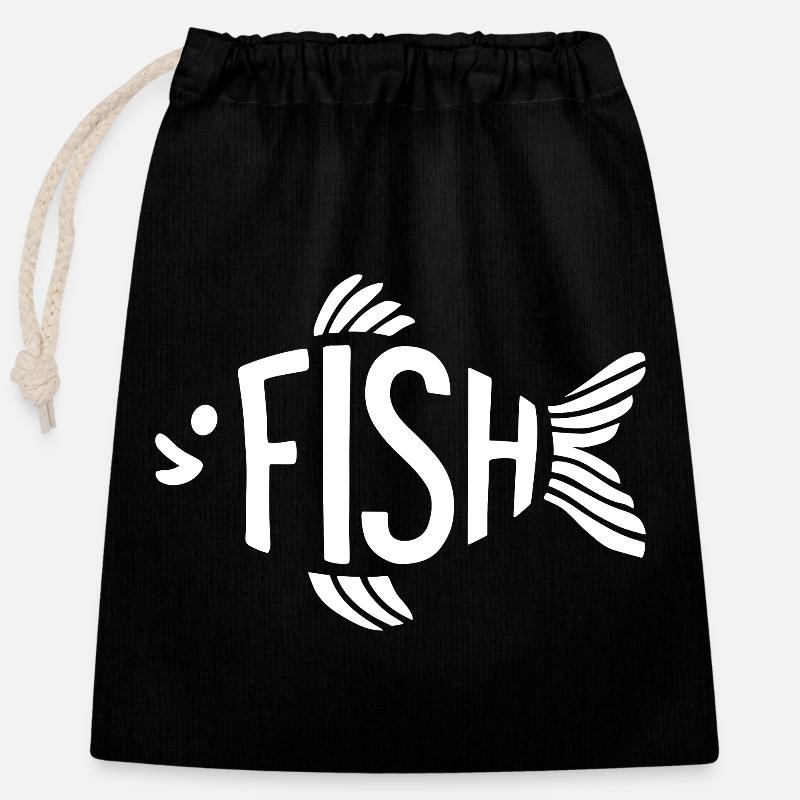Fish Bone Skeleton Herringbone Fishing - Closable cotton gift bag (25x30cm) - black