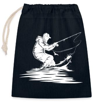 Fishing Drawing - Closable cotton gift bag (25x30cm) - navy - Front