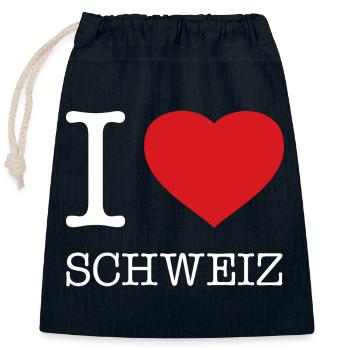 J’AIME LA SUISSE - Sac cadeau en coton avec cordon (25 x 30 cm) - bleu marine - Devant
