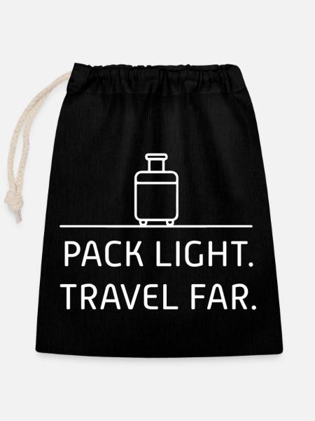 Reisezubehör mit Packlicht-Motiv - Verschließbarer Geschenkbeutel aus Baumwolle (25x30cm) - Schwarz