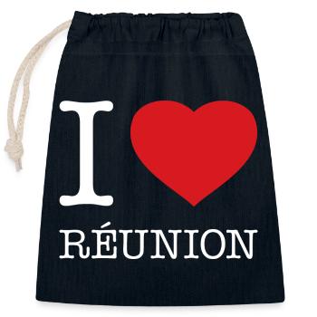J’adore La Réunion - Sac cadeau en coton avec cordon (25 x 30 cm) - bleu marine - Devant