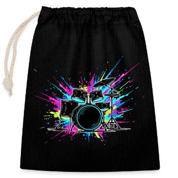 Drums colorful - Closable cotton gift bag (25x30cm) - black - Front