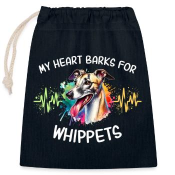 Windhund Herzlinie - Verschließbarer Geschenkbeutel aus Baumwolle (25x30cm) - Navy - Vorne