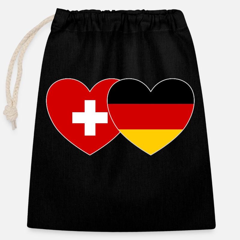 Suisse Allemagne Drapeau Cœur - Sac cadeau en coton avec cordon (25 x 30 cm) - noir