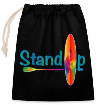 Stand up paddling Schriftzug mit Paddle Board - Verschließbarer Geschenkbeutel aus Baumwolle (25x30cm) - Schwarz - Vorne