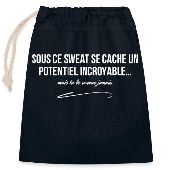Sous ce sweat se cache un potentiel incroyable - Sac cadeau en coton avec cordon (25 x 30 cm) - bleu marine - Devant