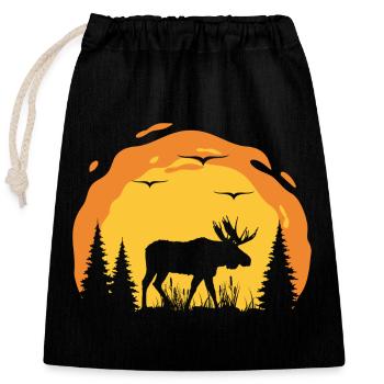 Silhouette d’orignal dans la forêt du coucher du soleil - Sac cadeau en coton avec cordon (25 x 30 cm) - noir - Devant