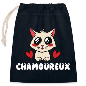 Chamoureux Chat Amoureux Kawaii Mignon Jeu de Mot - Sac cadeau en coton avec cordon (25 x 30 cm) - bleu marine - Devant