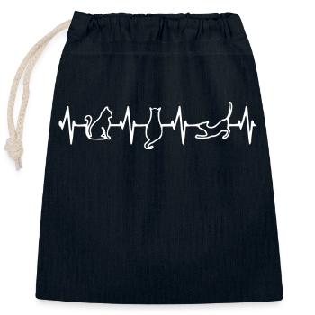 Cat - heartbeat diagram - Closable cotton gift bag (25x30cm) - navy - Front