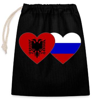 Albania Russia Flag Heart - Closable cotton gift bag (25x30cm) - black - Front