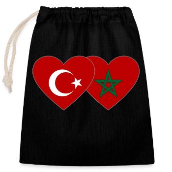 Türkei Marokko Flagge Herz - Verschließbarer Geschenkbeutel aus Baumwolle (25x30cm) - Schwarz - Vorne