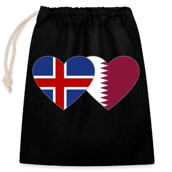 Iceland Qatar Flag Heart - Closable cotton gift bag (25x30cm) - black - Front