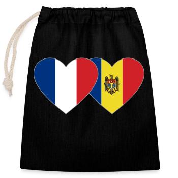 Frankreich Moldawien Flagge Herz - Verschließbarer Geschenkbeutel aus Baumwolle (25x30cm) - Schwarz - Vorne