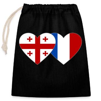 Géorgie France Drapeau Coeur - Sac cadeau en coton avec cordon (25 x 30 cm) - noir - Devant
