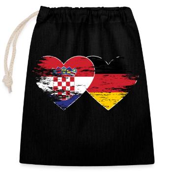 Croatia Germany flag used heart - Closable cotton gift bag (25x30cm) - black - Front