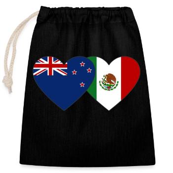 New Zealand Mexico Flag Heart - Closable cotton gift bag (25x30cm) - black - Front