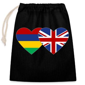 Mauritius England Flag Heart - Closable cotton gift bag (25x30cm) - black - Front