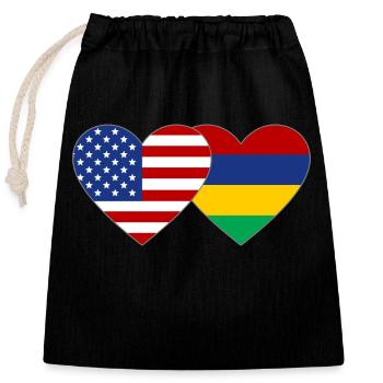 USA Mauritius Flag Heart - Closable cotton gift bag (25x30cm) - black - Front