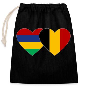 Mauritius Belgium Flag Heart - Closable cotton gift bag (25x30cm) - black - Front