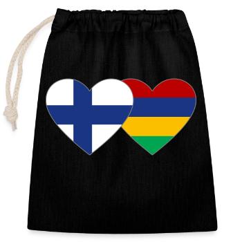 Finland Mauritius Flag Heart - Closable cotton gift bag (25x30cm) - black - Front