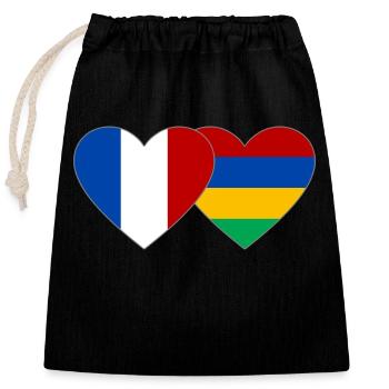 France Mauritius Flag Heart - Closable cotton gift bag (25x30cm) - black - Front