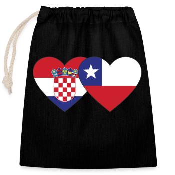 Kroatien Chile Flagge Herz - Verschließbarer Geschenkbeutel aus Baumwolle (25x30cm) - Schwarz - Vorne