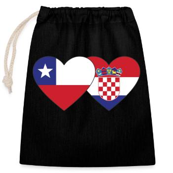 Chile Kroatien Flagge Herz - Verschließbarer Geschenkbeutel aus Baumwolle (25x30cm) - Schwarz - Vorne