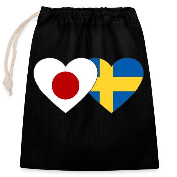Japan Sweden Flag Heart - Closable cotton gift bag (25x30cm) - black - Front