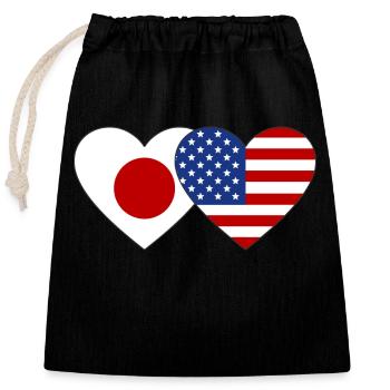 Japan USA Flag Heart - Closable cotton gift bag (25x30cm) - black - Front