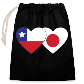 Chile Japan Flagge Herz - Verschließbarer Geschenkbeutel aus Baumwolle (25x30cm) - Schwarz - Vorne