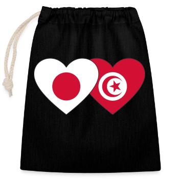 Japan Tunisia Flag Heart - Closable cotton gift bag (25x30cm) - black - Front