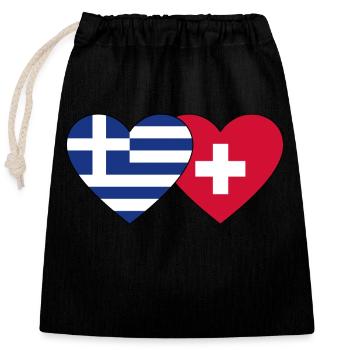 Grèce Suisse Drapeau Coeur - Sac cadeau en coton avec cordon (25 x 30 cm) - noir - Devant
