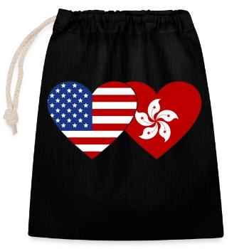 USA Hong Kong Flag Heart - Closable cotton gift bag (25x30cm) - black - Front