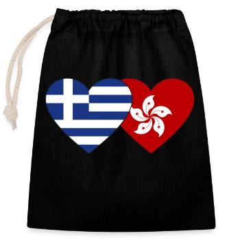 Greece Hong Kong Flag Heart - Closable cotton gift bag (25x30cm) - black - Front