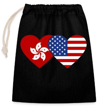 Hong Kong USA Flag Heart - Closable cotton gift bag (25x30cm) - black - Front