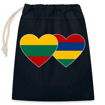 Lithuania Mauritius Flag Heart - Closable cotton gift bag (25x30cm) - navy - Front