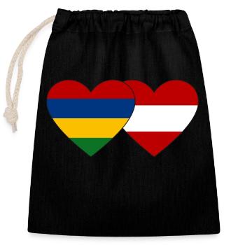 Mauritius Austria Flag Heart - Closable cotton gift bag (25x30cm) - black - Front